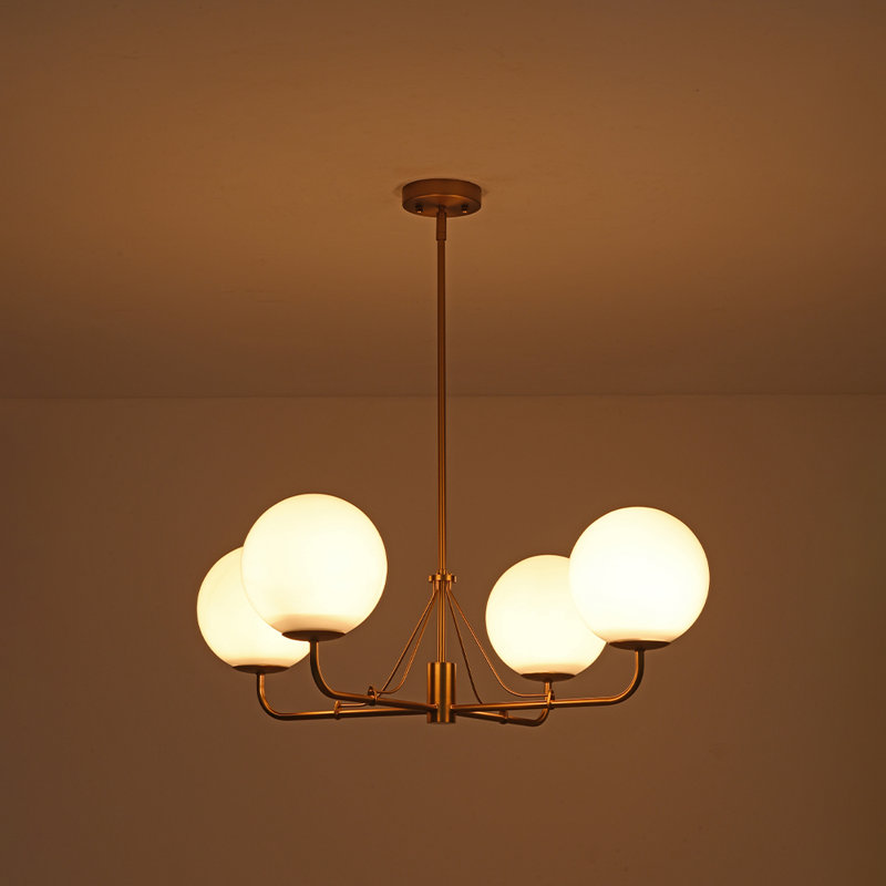 4-light Dimmable Opal Glass Globe Chandelier , Brushed Gold