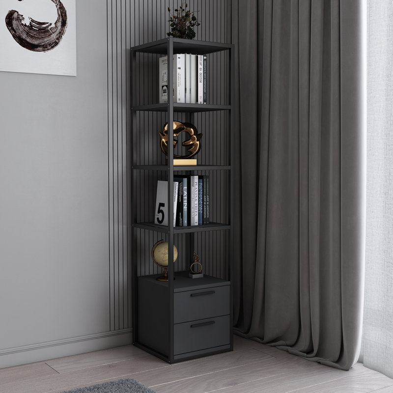 Lininger 169cm H x 39cm W Bookcase, Black/Grey