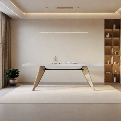 White sintered stone solid wood dining table
