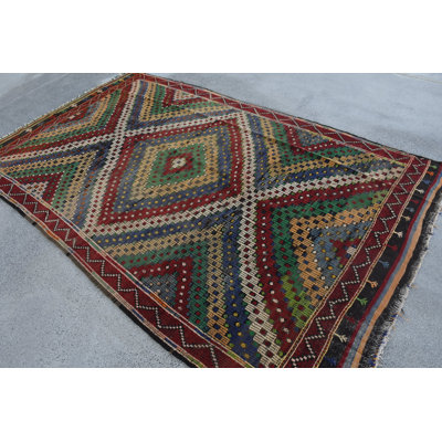 Tapis kilim en laine rouge, motif géométrique 66,5 x 107,9 pouces