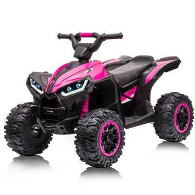 Quad électrique 12V pour enfants - double entraînement, démarrage en douceur, lumières DEL, musique, USB, haute / basse vitesse, pneus à roulement, télécommande, véhicule-jouet à piles pour tout-petits - rose