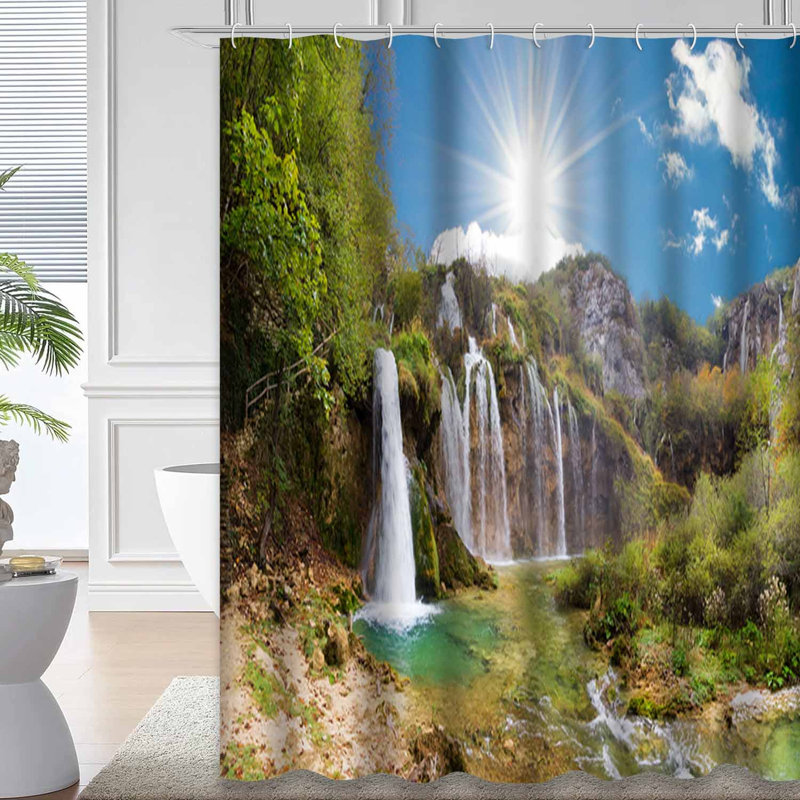 Rideau de douche avec 12 crochets Waterfall, L 72 po x l 78 po