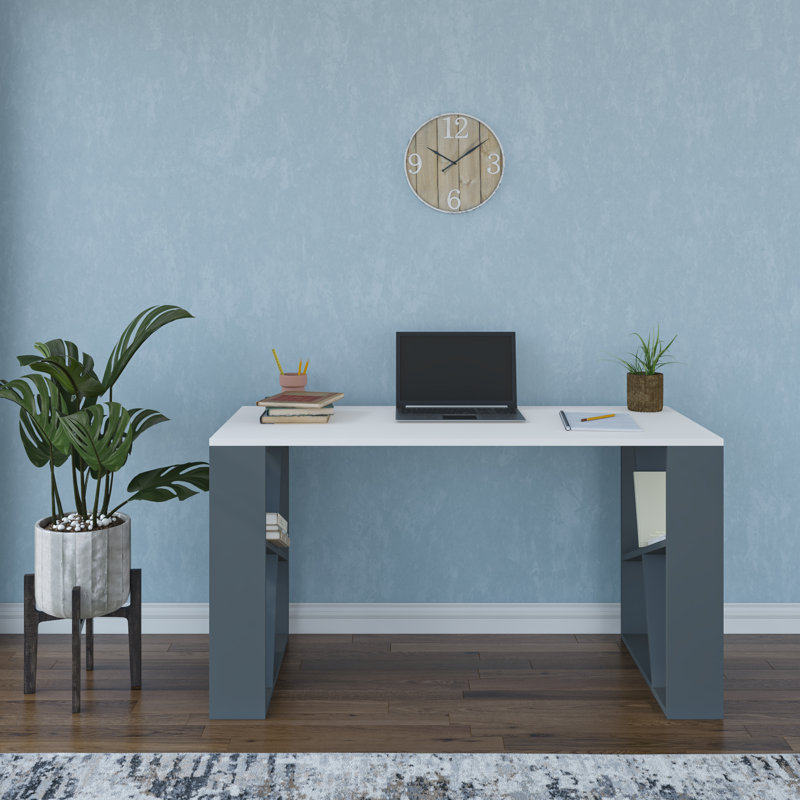 Adalard 2 Tier Modern Desk, White/Anthracite