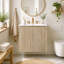 Meuble-lavabo mural de 61 cm (24 po) avec lavabo en céramique, armoire suspendue à 2 portes, tablette en U réglable, poignées dissimulées et rangement latéral ouvert