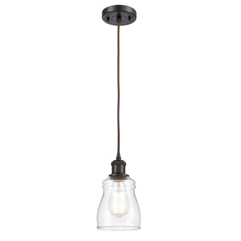Luminaire suspendu en forme de cloche à 1 lumière Mauk, Ampoule DEL 6 watts Vinage, Transparent, Bronze huilé