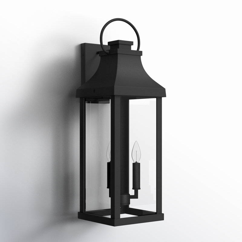 Bradford Dimmable 3-Light Outdoor Wall Lantern in Black with Clear Glass