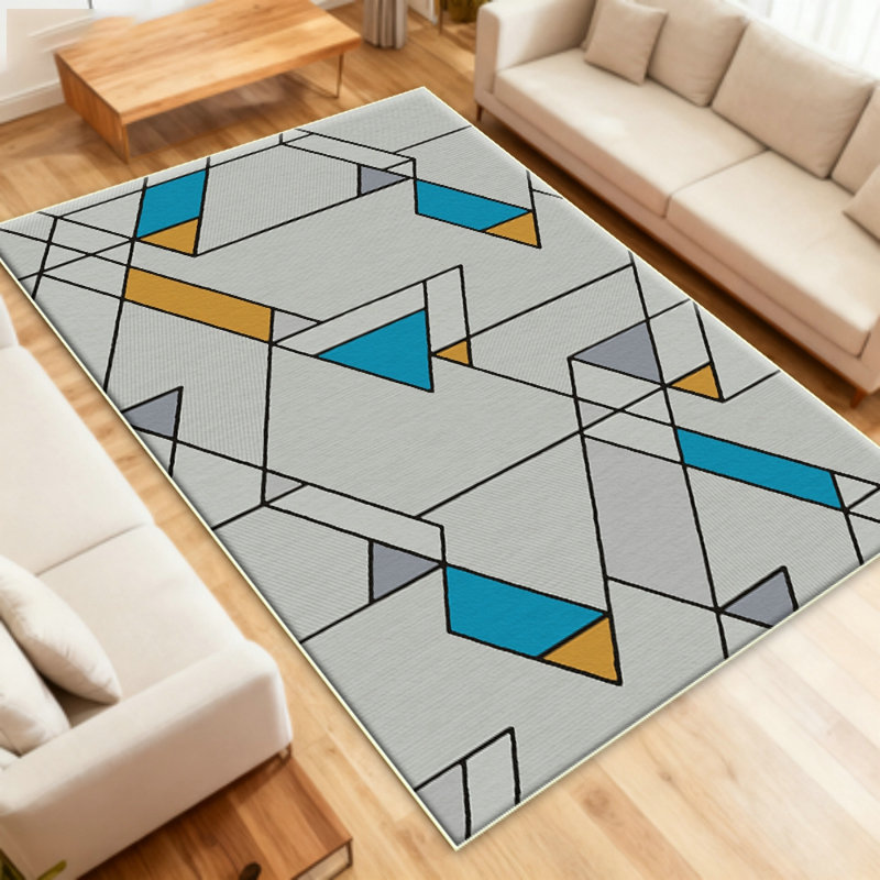 Large area carpet, modern geometric splicing floor decoration bedroom aesthetic carpet, rock wood series, living room, dining room, daycare, office, machine washable carpet, 5x8 feet blue