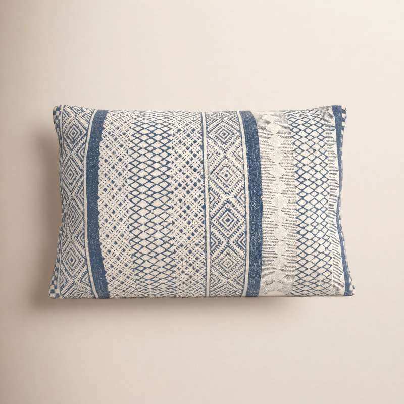 Zetta Geometric Cotton Throw Pillow, Beige/Denim, Down