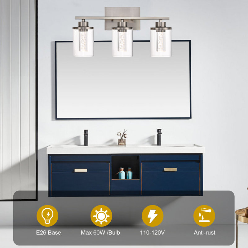3-Light Vanity Lights, Bathroom Vanity Light Fixtures, Dimmable Soft Warm White/Warm White/Neutral White/Cool White/Day White Light Light Fixtures With Clear Glass Shade For Bedroom, Living Room Hallway Lighting