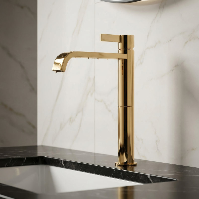 High Single Lever Basin Mixer Faucet, Polished Gold