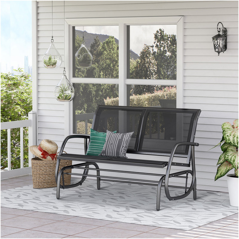 Outsunny 2-Person Outdoor Glider Bench, Patio Double Swing Rocking Chair Loveseat W/ Powder Coated Steel Frame For Backyard Garden Porch, Black