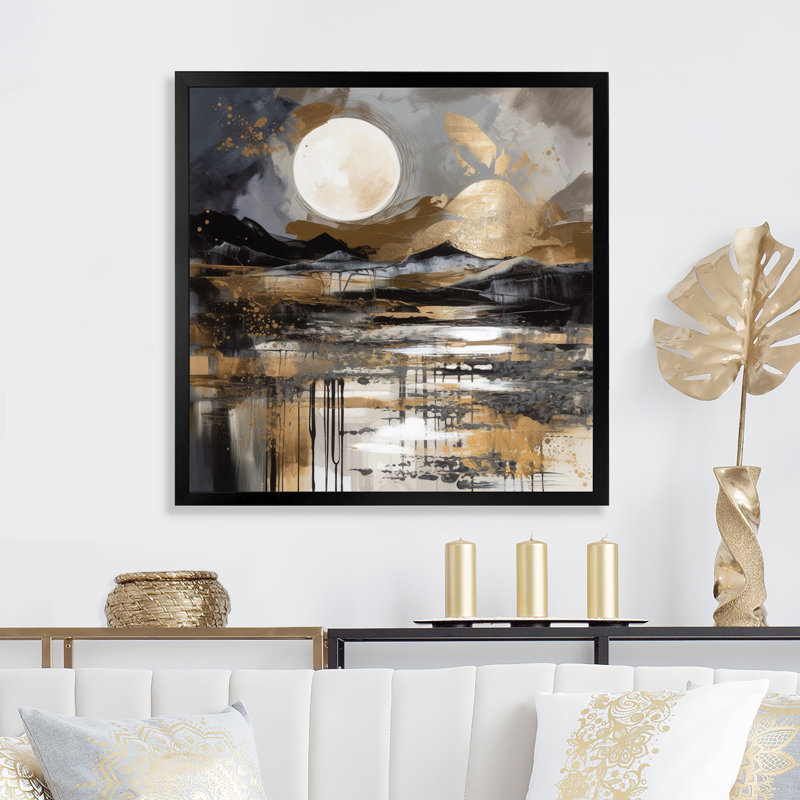 " Exploring The Evolving Golden Moon V ", Black Picture Framed, 16" H x 16" W x 1" D