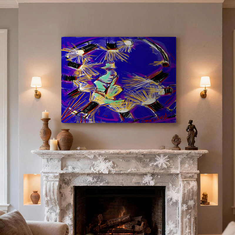 "Drumming Energy" Dynamic Action Graphic Wall Art, High-Weight Canvas with Pine Frame, 32" H x 48" W