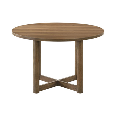 Round Wooden Dining Table With X-Cross Base In Walnut