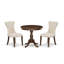 L'ensemble de salle à manger 3 pièces comprend 1 table de salle à manger de style Mid-Century et 2 chaises de salle à manger en tissu de lin beige clair avec dossier capitonné et têtes de clou - finition acajou-1036046869-1038367564-1038367561