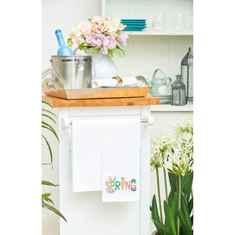 Serviette de printemps, Blanc / vert / rose printemps