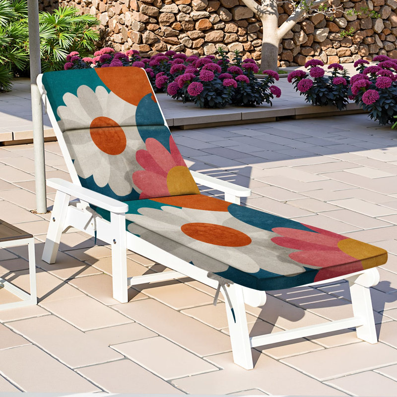 Peenoke Outdoor Indoor 3'' Lounge Patio Cushion Seamless Cardwell lily flat minimal retro vintage colorful Water-Resistant Chaise Lounge Cushion for Chair Patio Furniture Seat Cushion