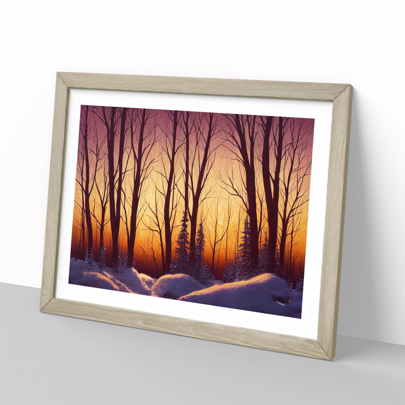 XH1022-10218X Winter Forest Sunset Art 1 Piece Single Picture Frame Wall Art, 25cm H x 34cm W x 2cm D, Oak Framed