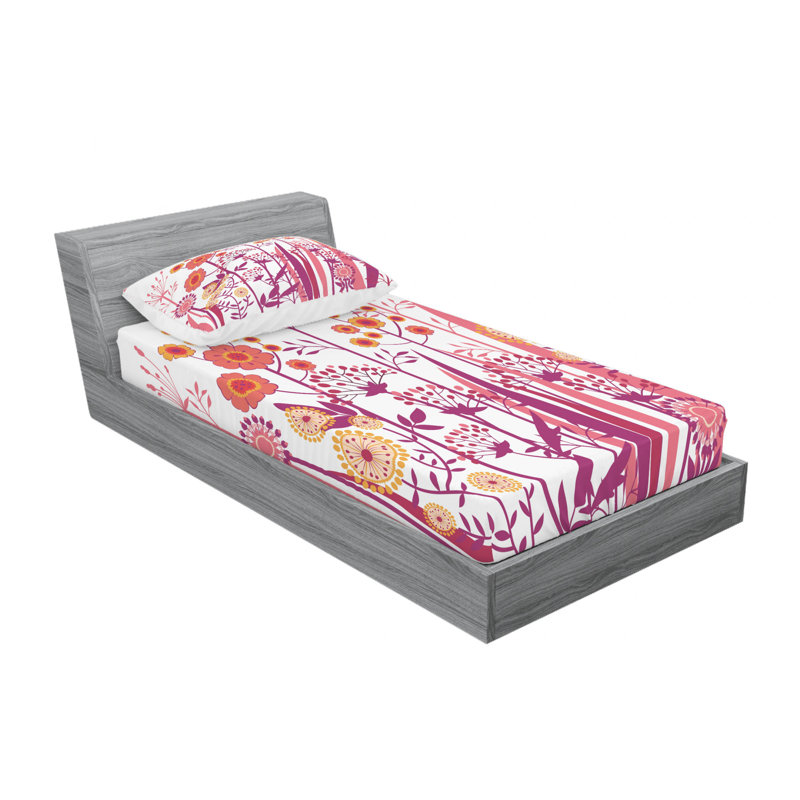 Ensemble de draps florales à tourbillons à feuilles florales, Ensemble de draps pour lit simple TG avec drap-hou