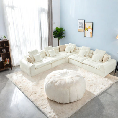 Canapé d'angle surdimensionné 5 places, bouclé blanc 124,3 po, style nuage moderne