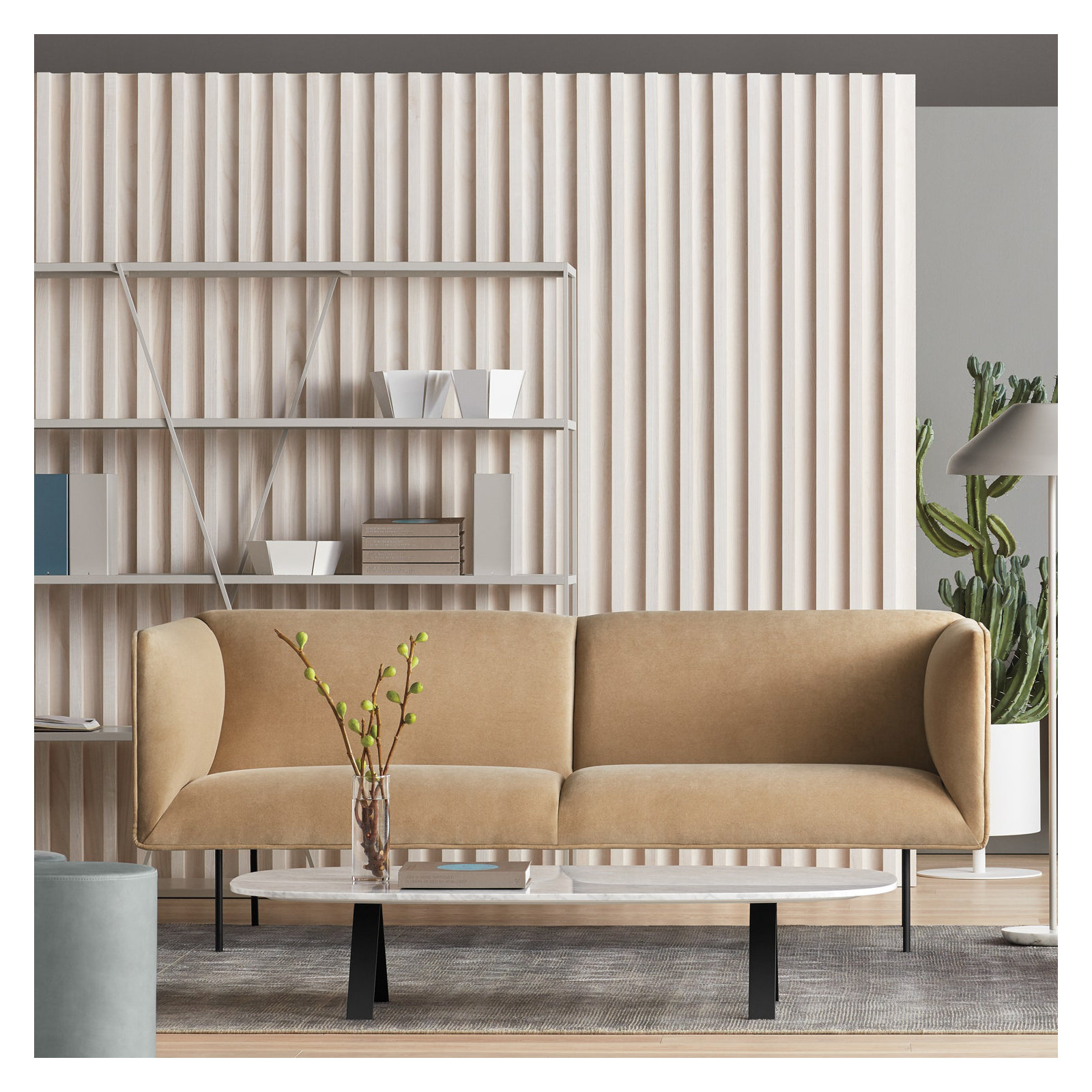 Dandy Upholstered Sofa, Camel Velvet Polyester Blend, 32" H x 96" W x 37" D