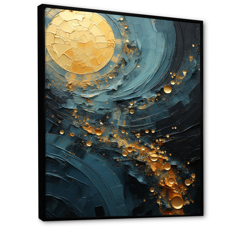 Décoration murale spirale dorée - Spirales abstraites, Cadre flottant noir, H 32 po x l 16 po x P 1 po