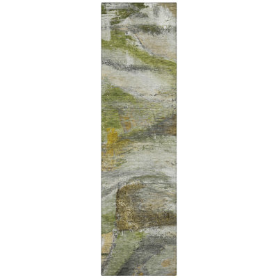 Machine Washable Indoor/Outdoor Xhevrie Olive Rug
