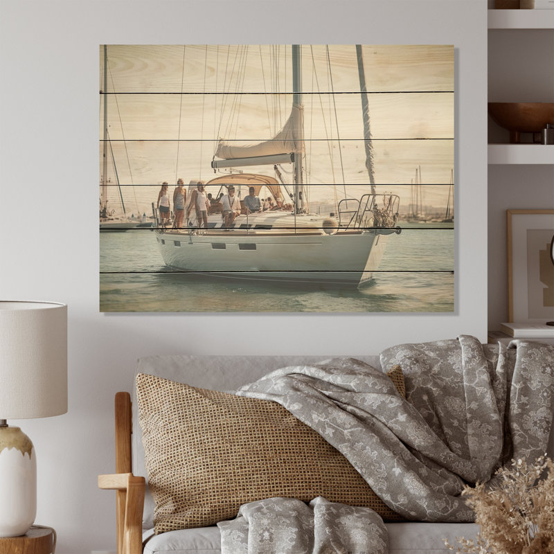 Yacht Clubin Paradise - bateau à voile, art mural sur bois de pin naturel, H 10 po x l 20 po
