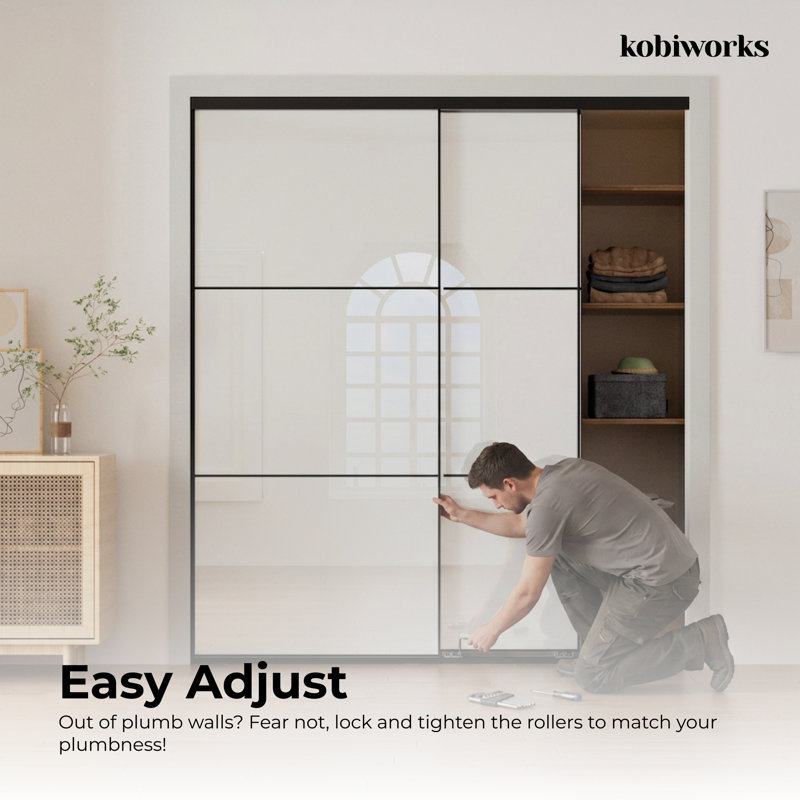 Porte coulissante à panneau en verre blanc avec cadre noir l 44 "-48" x H 84 ", 48 po x 84 po, Noir