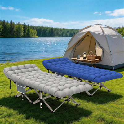 2Pcs Xl Folding Camping Cot With Reversible Mattress, Heavy Duty Portable Cot Bed 500 Lbs Capacity, Double-Layer 1200D Oxford Fabric, No Assembly For Camping, Travel & Indoor Use