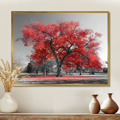Red Tree on Grey Tone - Tree wall art, Red Tree canvas art print