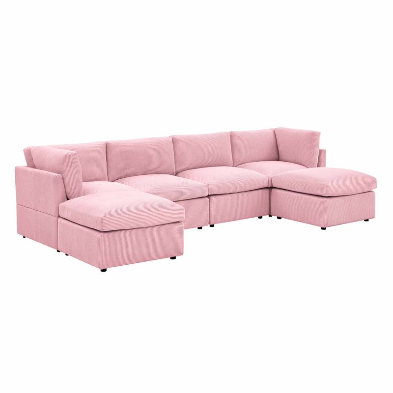 Canapé modulaire de coin avec repose-pieds Annai, Rose