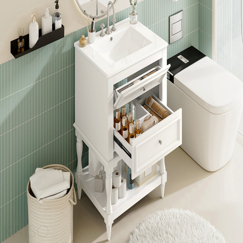 Meuble-lavabo de salle de bain 24 po avec lavabo en céramique, Blanc