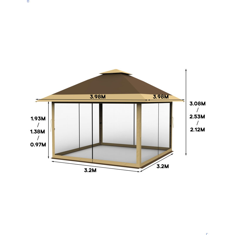 13 Ft. W x 13 Ft. D Metal Dome Gazebo, Khaki