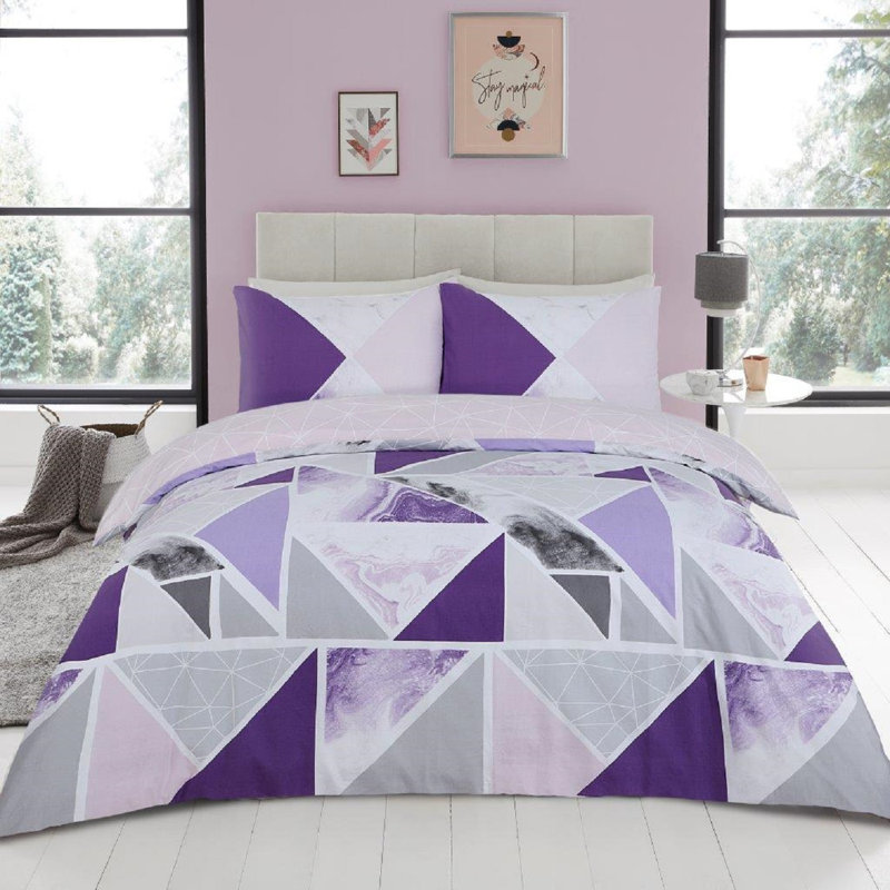 Ambriana Percale Duvet Cover Set, Kingsize Duvet Cover + 2 Pillowcases, Purple/Grey