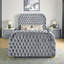 Table de chevet ovale de style moderne gris, surface en faux marbre, tissu recouvert de capitonnage, deux tiroirs de rangement pour le revêtement de la chambre à coucher-172558939