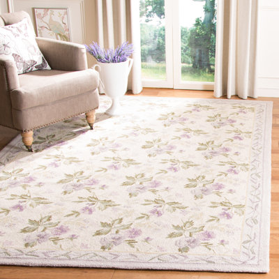 Hollander Floral Hand Hooked Wool Ivory Area Rug