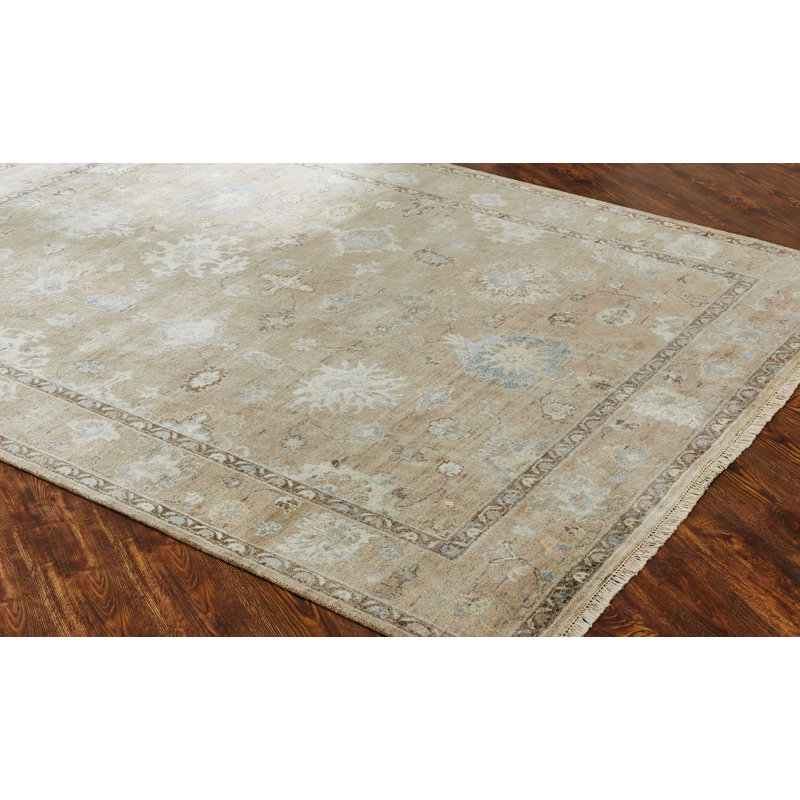 Hand Knotted Wool Oriental Area Rug in Tan, Rectangle 9' x 12'