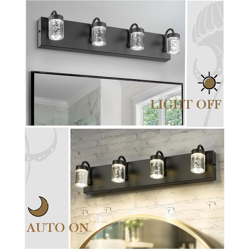 Éclairage pour meuble-lavabo à 4 lumières à intensité variable Maicon, Noir mat