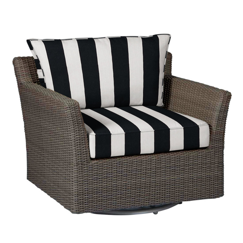 Fauteuil pivotant club tissé - noyer noir, Welt, Sunbrella® ‑ Cabana à rayures minuit, Noyer noir
