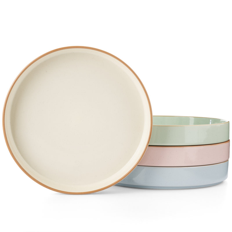  Nebula 4-Piece Stoneware Pasta Bowl Set, Multi-Colour with Brown Rim