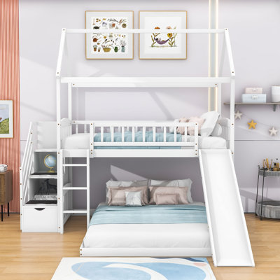 Anterrius Twin Over Full Bunk Bed With Playhouse Design and Slide