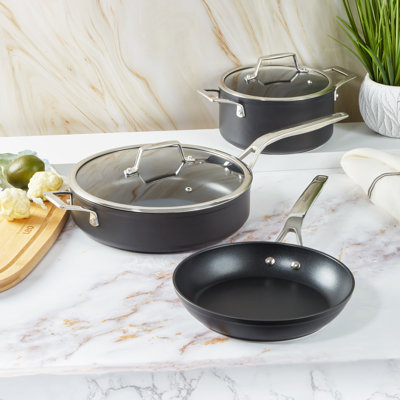 BergHOFF Essentials Nonstick Hard Anodized 11" Deep Skillet 4.3qt. With Glass Lid, Black