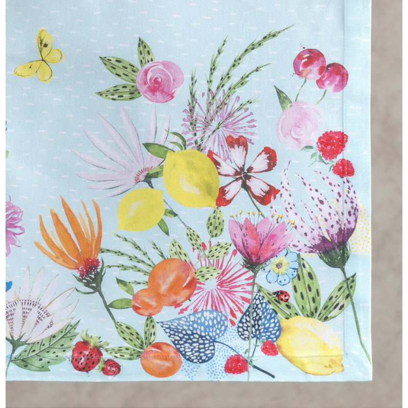 Floral 100% Cotton Table Runner, 72" L x 14.5" W, Mint