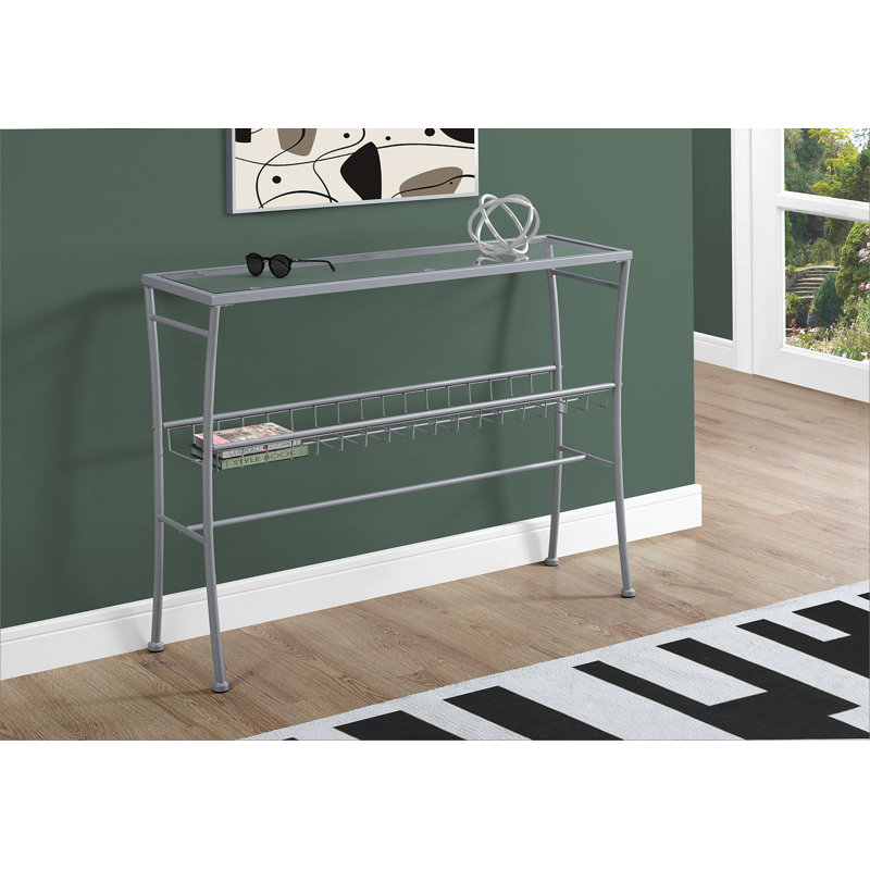 Accent Table, Console, Entryway, Narrow, Sofa, Clear Tempered Glass, Silver Metal