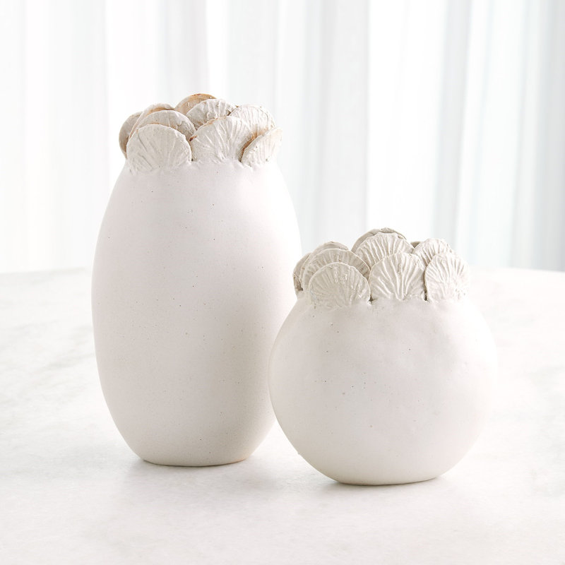 Sand Dollar Vase-White-Lg, White