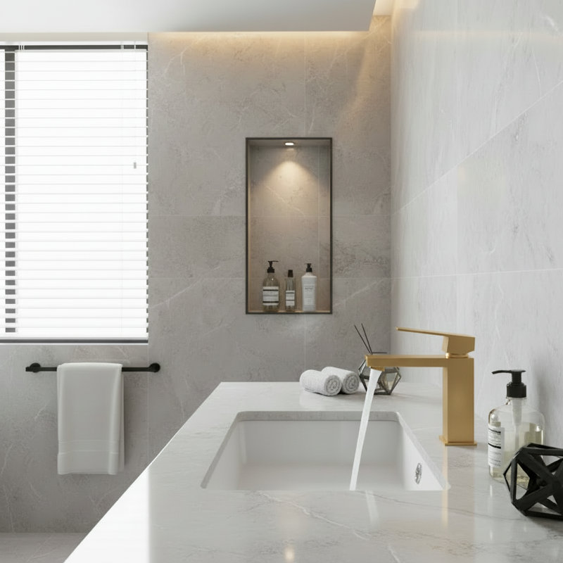 Modern Single Handle Bathroom Faucet, Brushed Gold