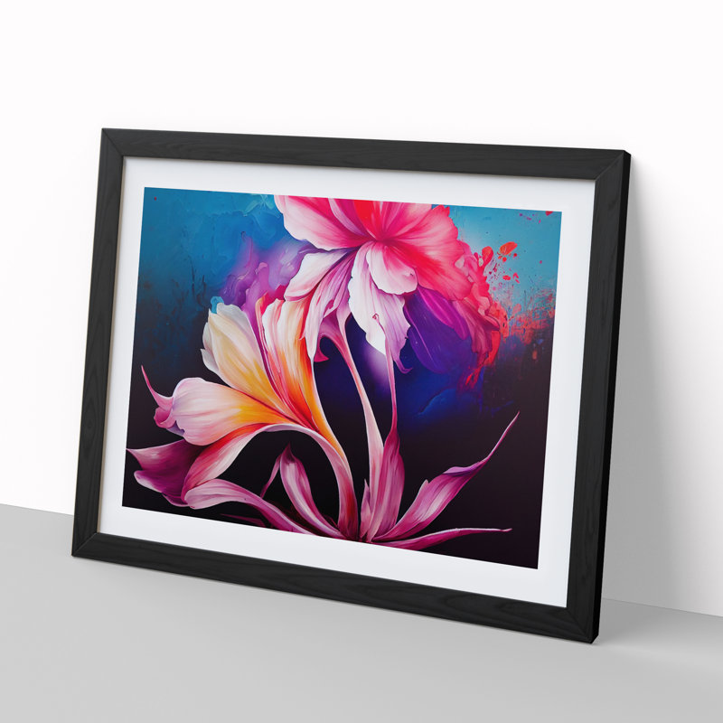 Fierce Modern Flowers Abstract - Single Picture Frame Painting, Black Framed, 25cm H x 34cm W x 2cm D