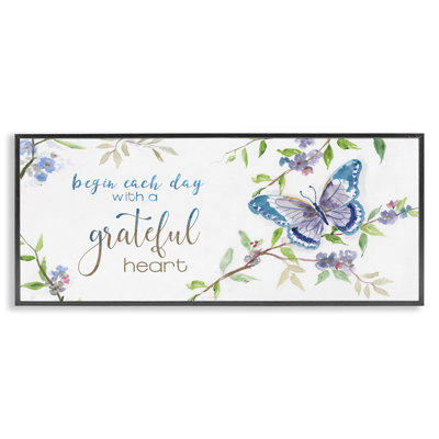 Begin Day With Grateful Heart Floral Blossom Motivational XL Stretched Canvas Wall Art By Nan