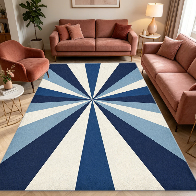 Retro Sunburst Blue carpet-easy to clean, machine-washable, soft and comfortable; suitable for door mats, kitchens, living rooms, bedrooms, corridors, and laundry areas. Easy to clean, durable carpet for home decoration.